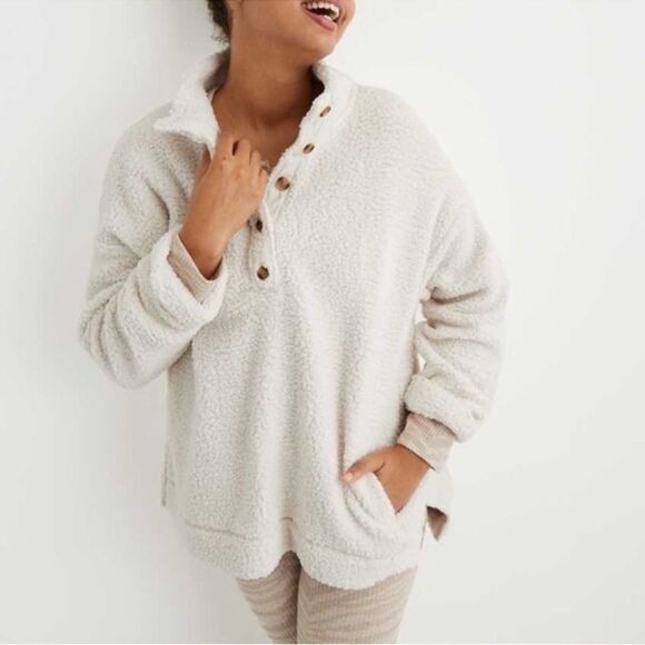 Aerie Sherpa half button sweater with pockets women's size large oversized fit - Picture 1 of 15